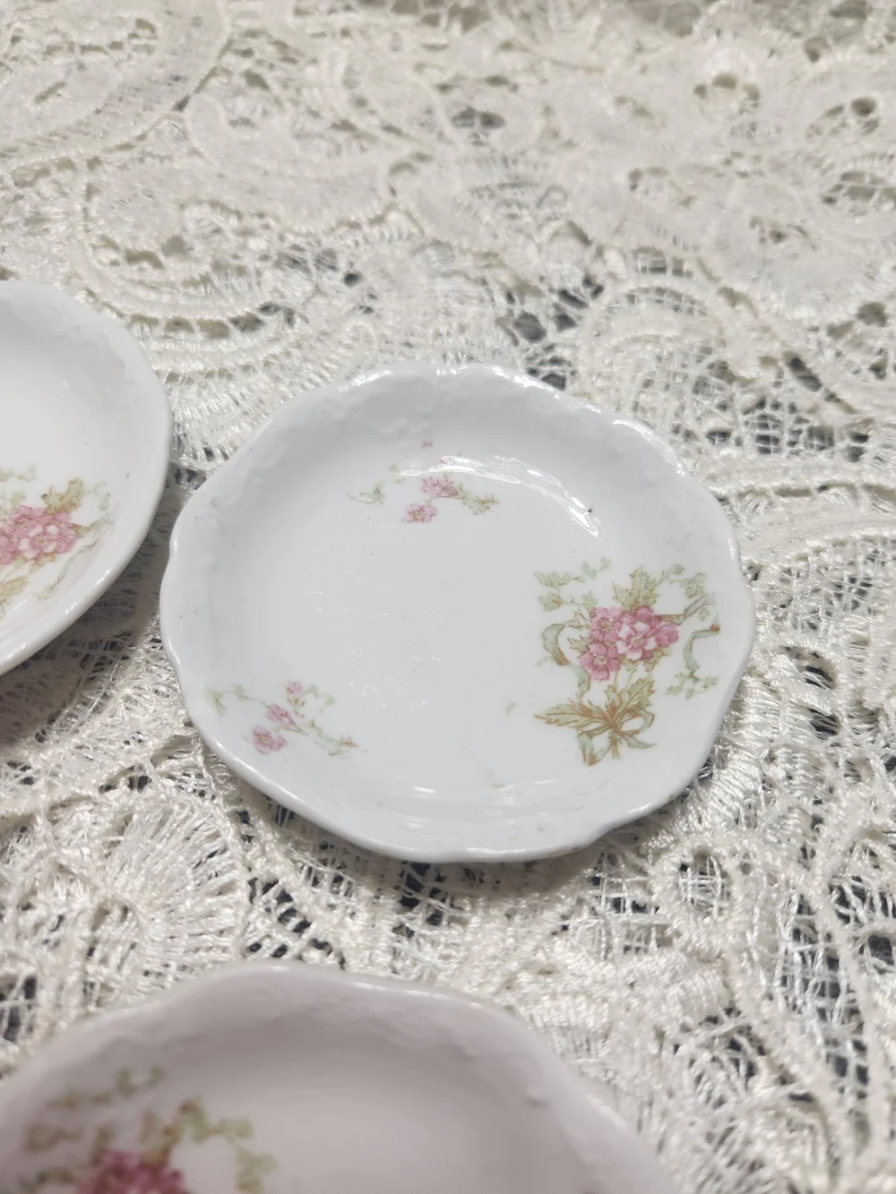 Antique Johnson Bros Royal England Semi Porcelain Butter Pats Pink Floral Set 4